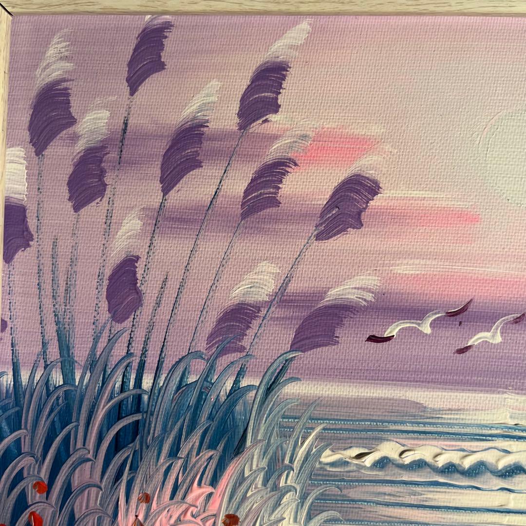 手書き油絵 海を眺める少女 額付 インテリア 油彩画 肉筆絵画
