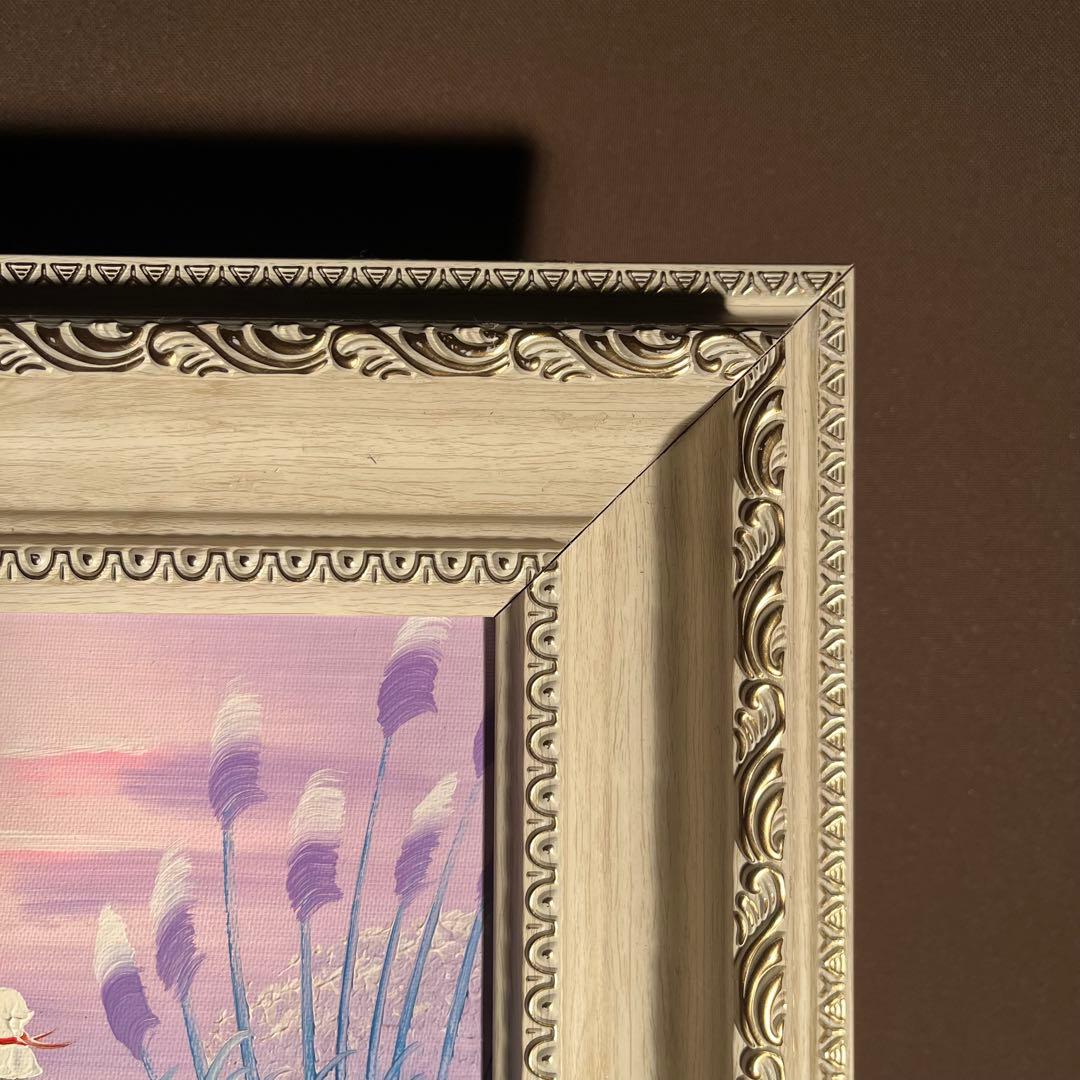 手書き油絵 海を眺める少女 額付 インテリア 油彩画 肉筆絵画