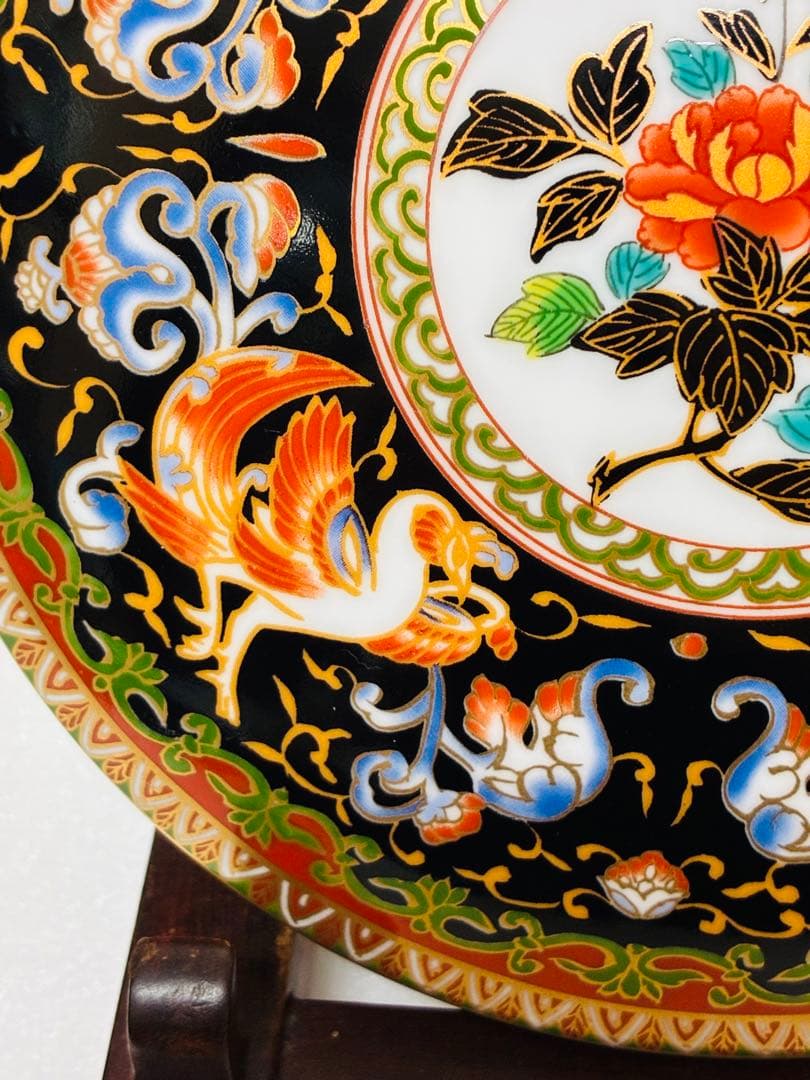 高級美術 有田焼 華山窯 明治香蘭社意匠 ブラックホーソン 金襴手鳳凰蓋物 菓器