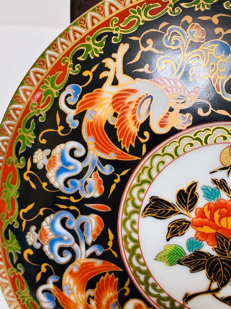 高級美術 有田焼 華山窯 明治香蘭社意匠 ブラックホーソン 金襴手鳳凰蓋物 菓器