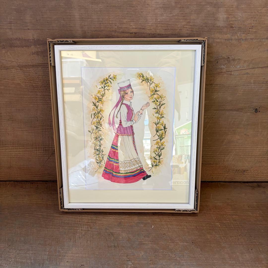 昭和レトロ 美少女 絵画 額装入り 作者不明 原画？ 水彩画風 インテリアアート