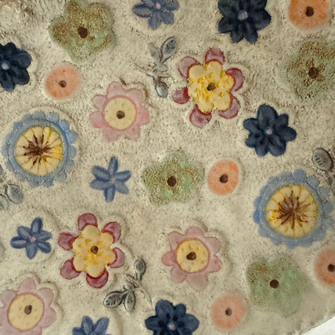 本田あつみ　益子焼き　ワイルドフラワーシリーズ　オーバル皿