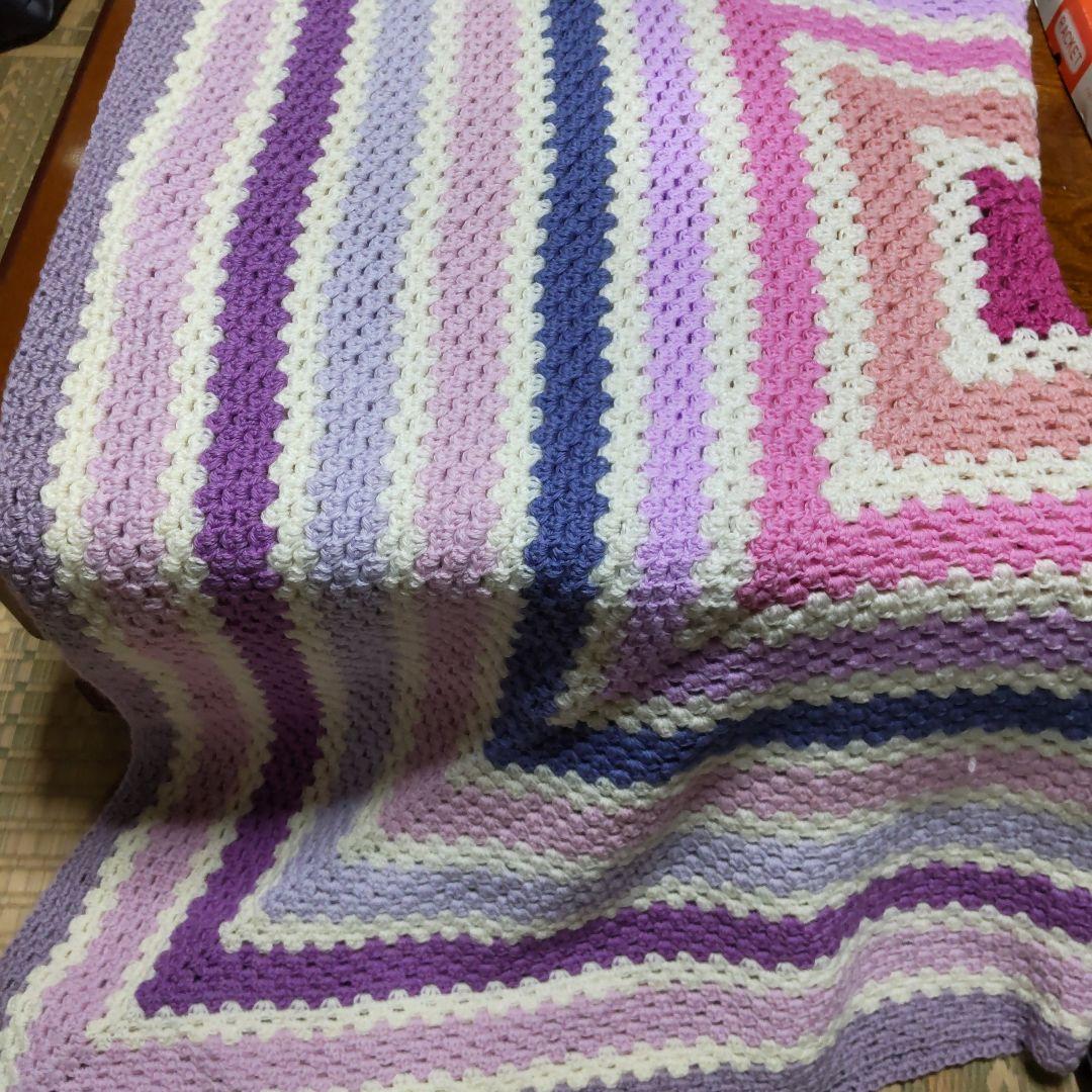 手編みグラニー編みこたつ&ベット&ソファーカバーサイズ約195×175淡い色系
