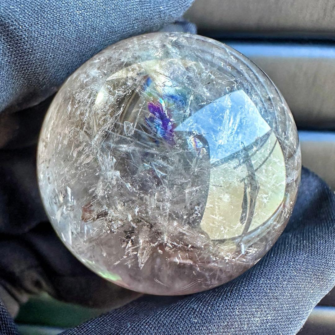 ラベンダー☆虹入り☆スモーキーアメジスト丸玉♡スフィア パワーストーンA1262