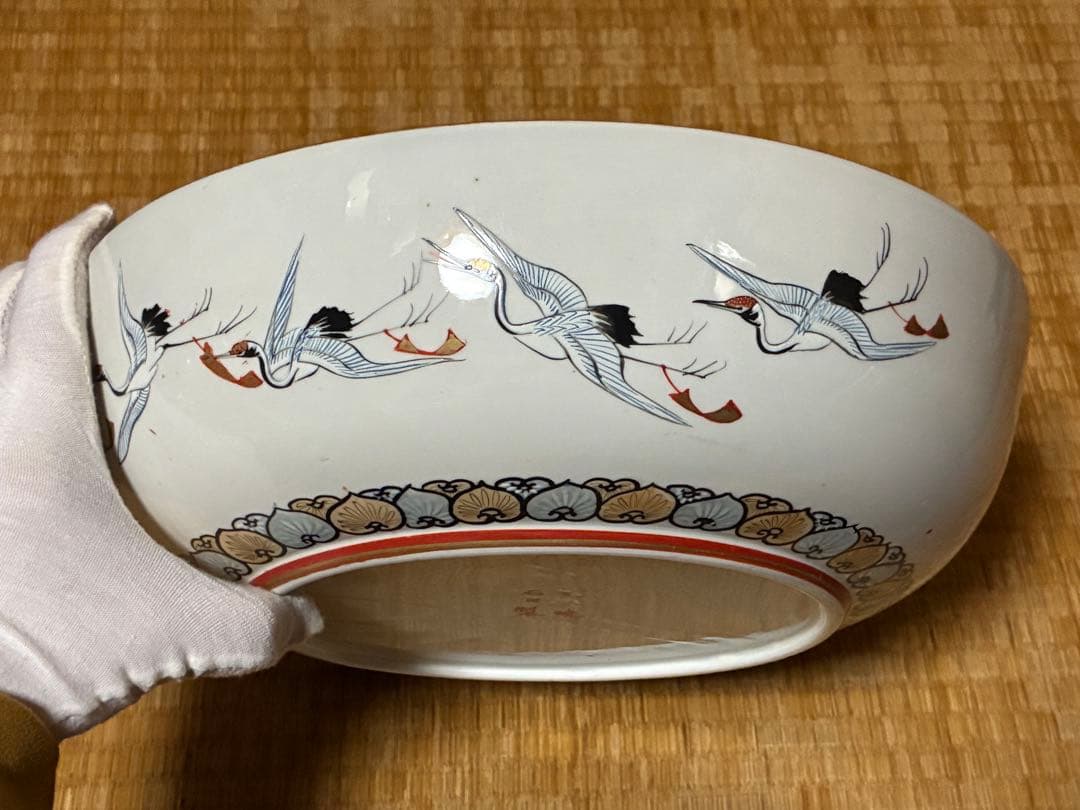 古九谷 九谷焼 鷹・龍・人物 金彩 色絵 大鉢 深鉢【九谷焼石田製】 時代物