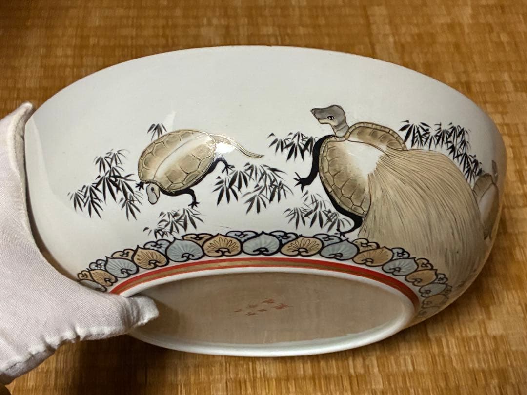 古九谷 九谷焼 鷹・龍・人物 金彩 色絵 大鉢 深鉢【九谷焼石田製】 時代物