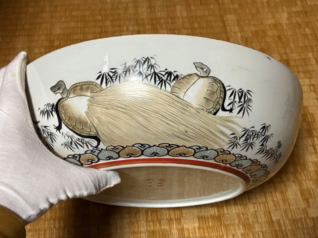 古九谷 九谷焼 鷹・龍・人物 金彩 色絵 大鉢 深鉢【九谷焼石田製】 時代物