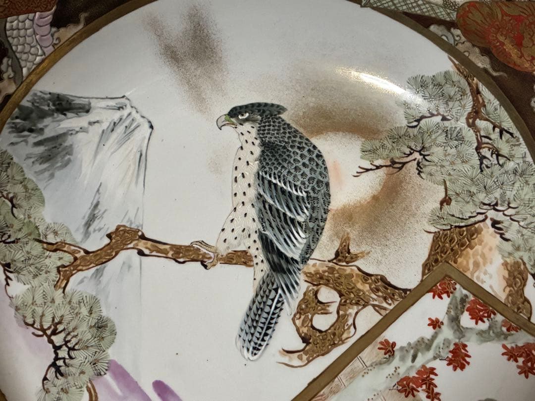 古九谷 九谷焼 鷹・龍・人物 金彩 色絵 大鉢 深鉢【九谷焼石田製】 時代物