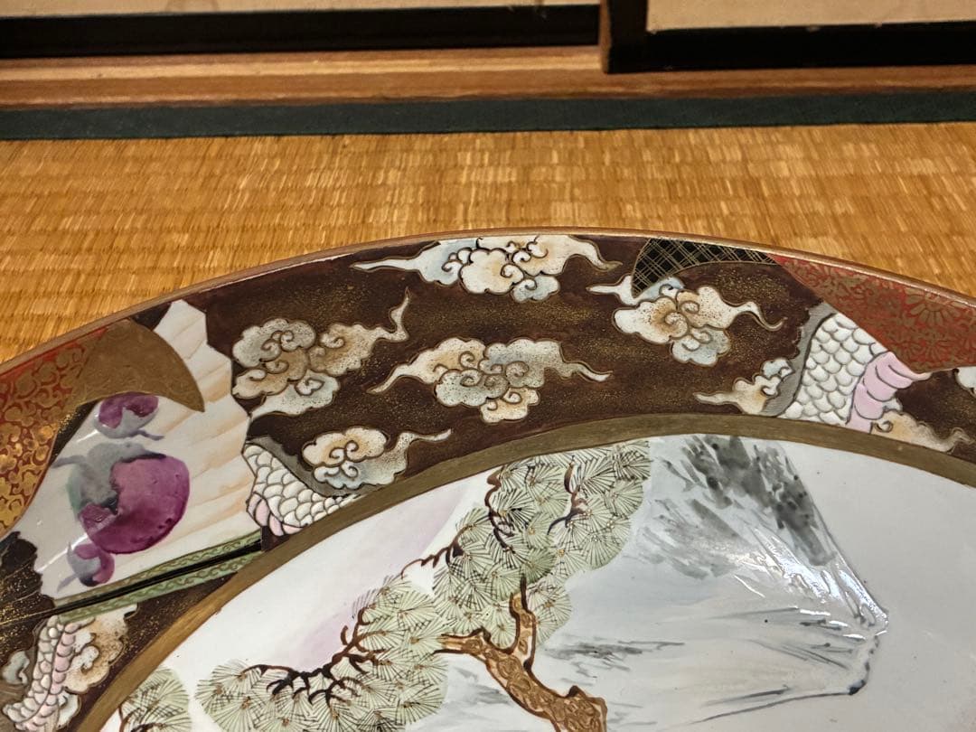 古九谷 九谷焼 鷹・龍・人物 金彩 色絵 大鉢 深鉢【九谷焼石田製】 時代物