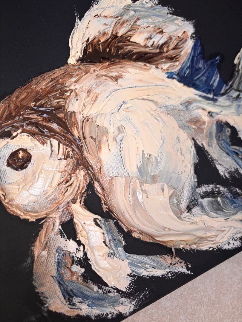 フクロウ金魚の油絵