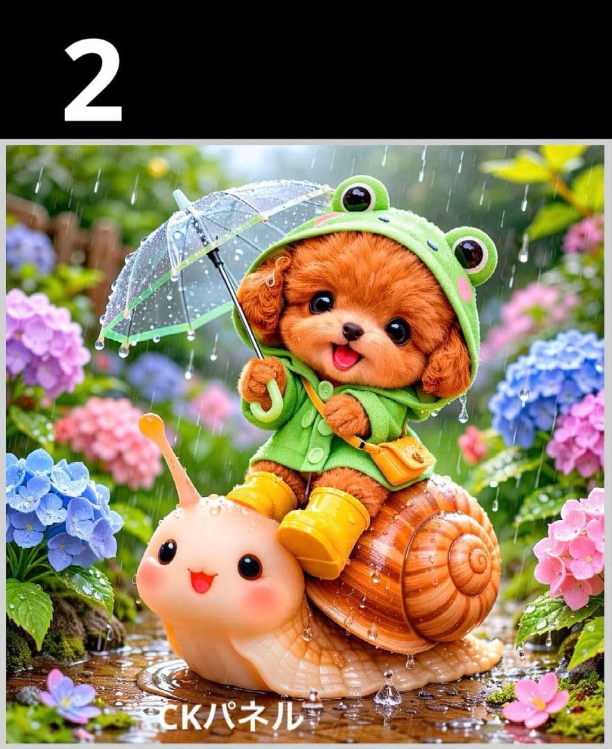 オーダーページ　ハンカチ522紫陽花カタツムリわんこ柄ハンドメイド3/9