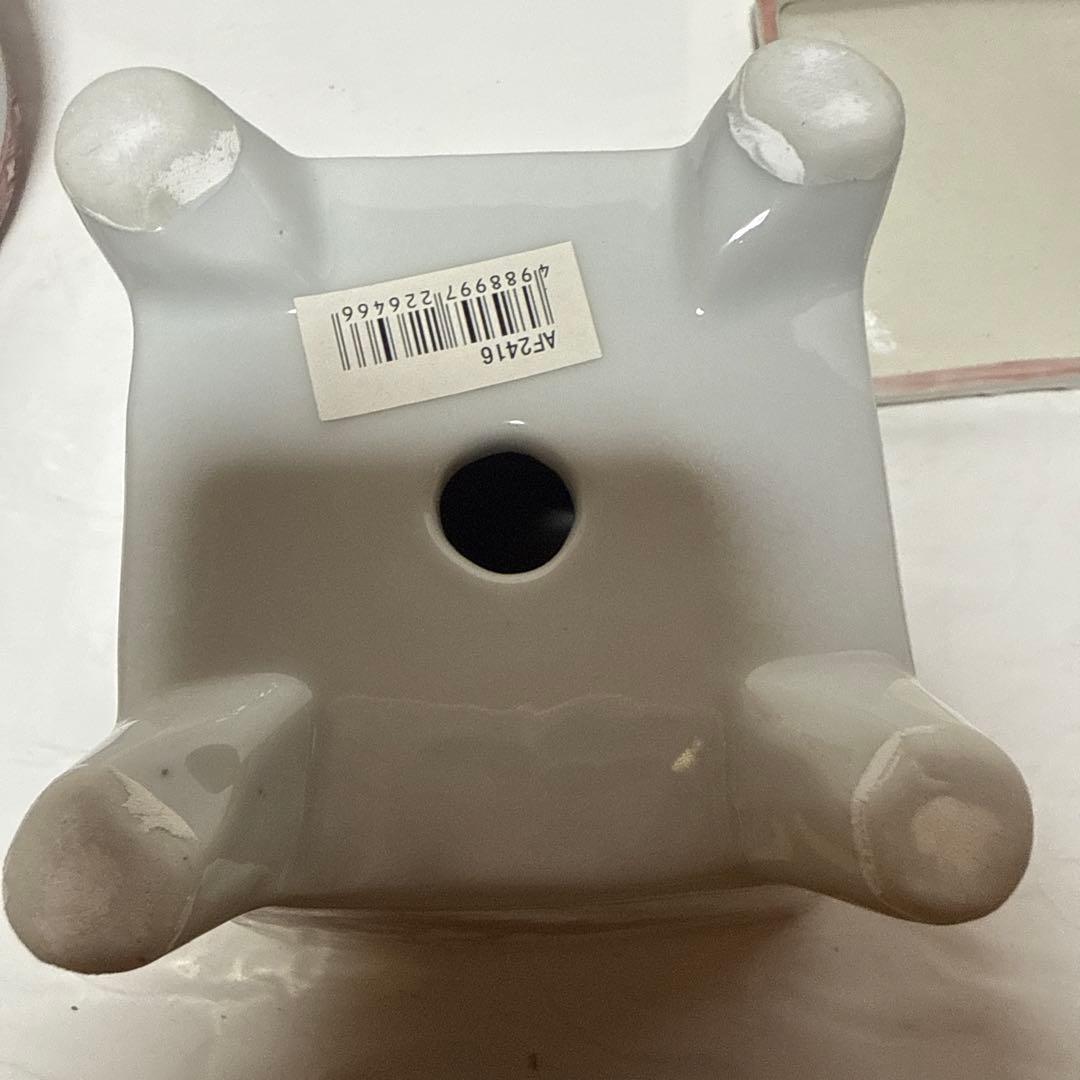 和風角型植木鉢 青白模様　紅色梅の木柄丸鉢角鉢　3種類セット