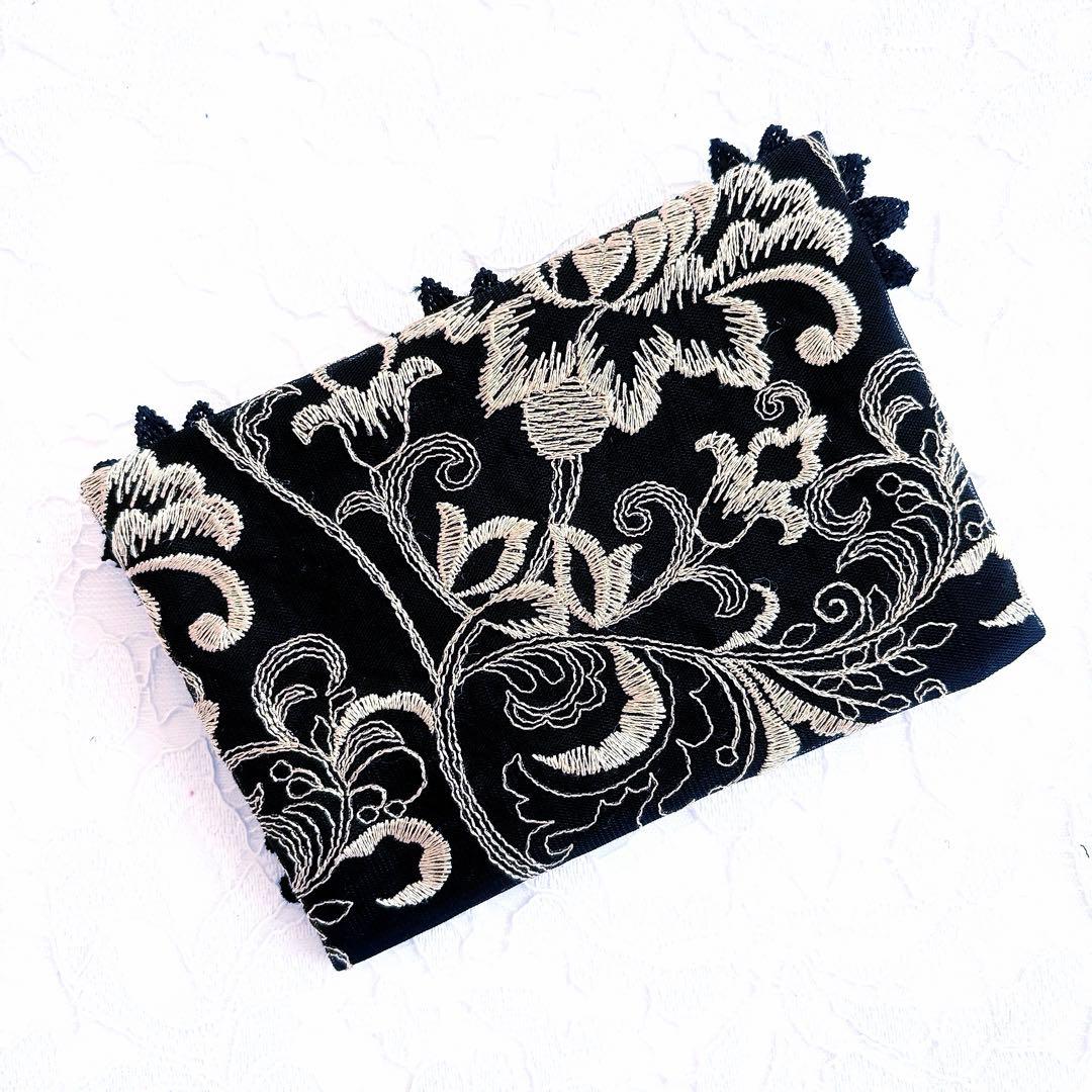ポケットティッシュカバー BLACK Flower ハンドメイド