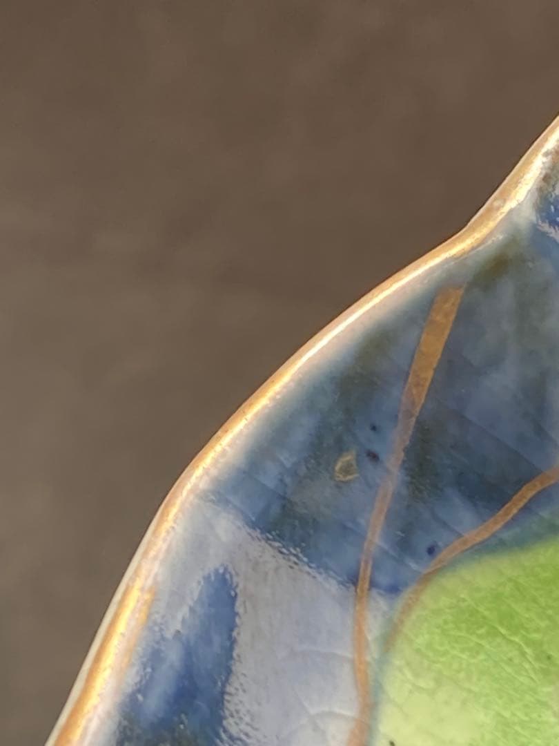 値下げ！古伊万里　染付　金彩　色絵　輪花中皿　山水画 骨董品　大皿　5枚セット