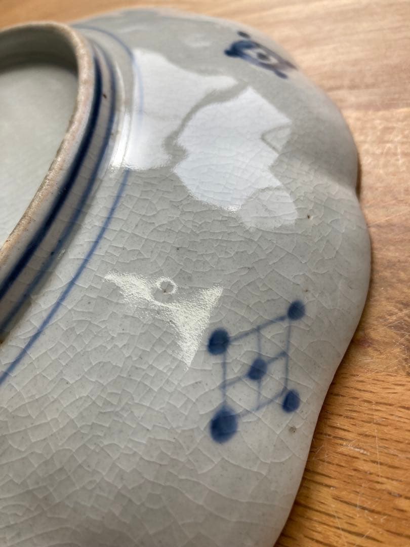 値下げ！古伊万里　染付　金彩　色絵　輪花中皿　山水画 骨董品　大皿　5枚セット