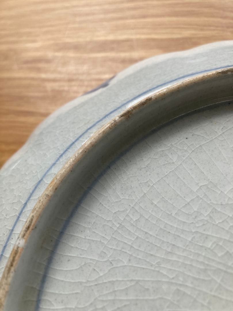 値下げ！古伊万里　染付　金彩　色絵　輪花中皿　山水画 骨董品　大皿　5枚セット