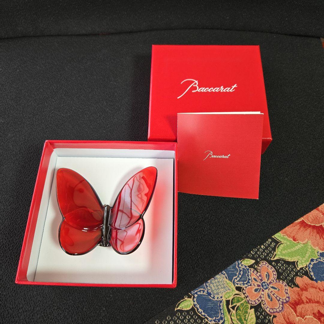【未使用極美品】バカラ　ラッキーバタフライ　レッド　赤　Baccarat　置物