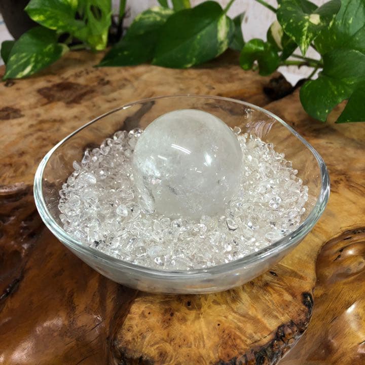 天然水晶玉 さざれ 日本製ガラス3点セット
