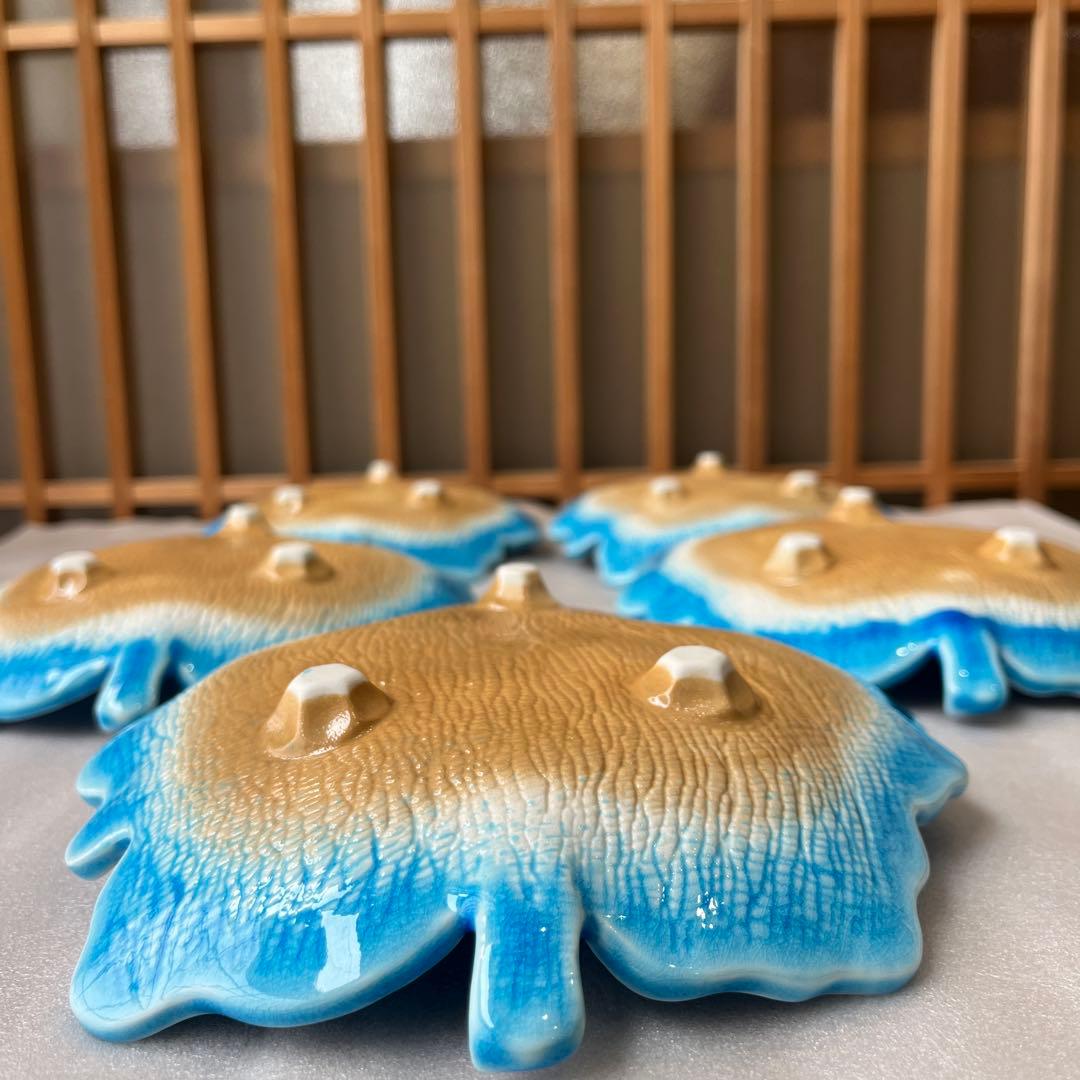 有田焼　滋山窯　青文趾　葉型焼物皿揃　中皿✖️5枚