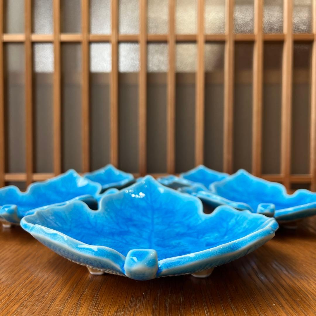 有田焼　滋山窯　青文趾　葉型焼物皿揃　中皿✖️5枚