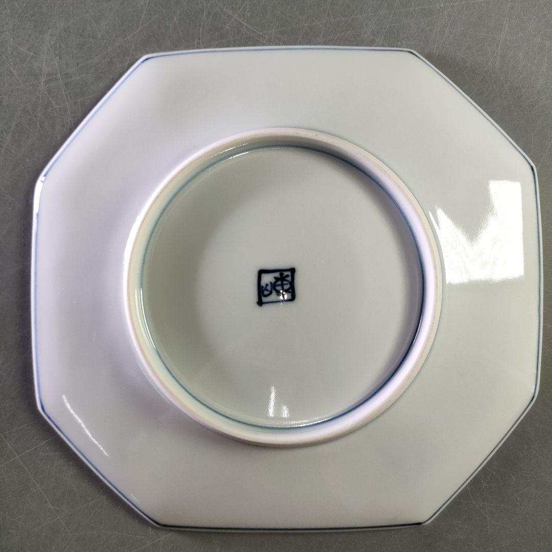 A1227-5/宮永東山 造/青華松竹梅文八角焼物皿5客/銘々皿/懐石道具/
