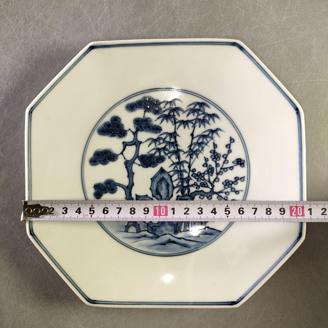 A1227-5/宮永東山 造/青華松竹梅文八角焼物皿5客/銘々皿/懐石道具/