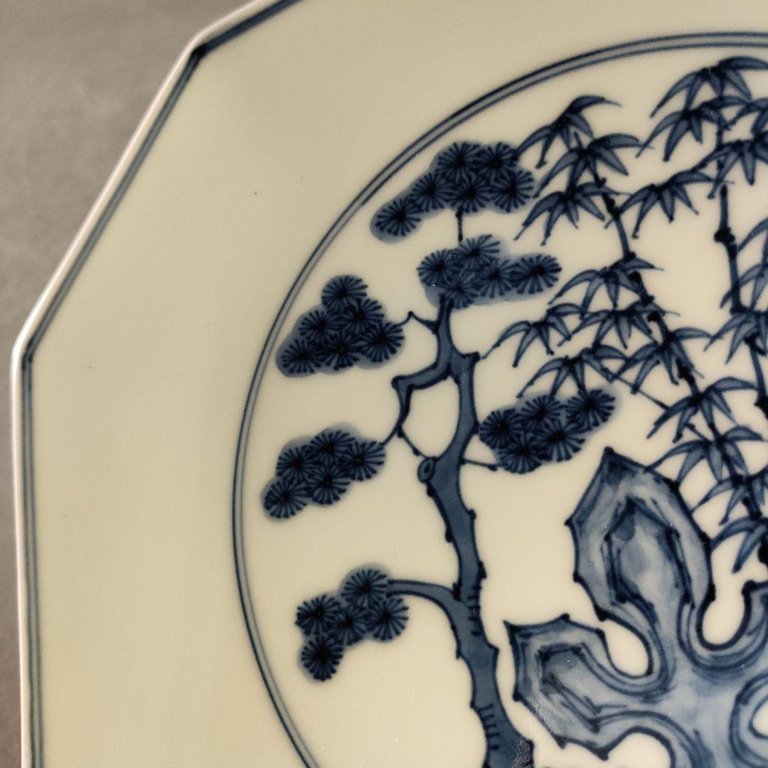 A1227-5/宮永東山 造/青華松竹梅文八角焼物皿5客/銘々皿/懐石道具/