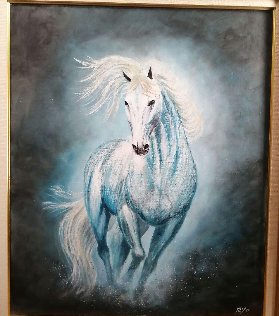 絵画　アクリル絵　キャンバス　額縁 動物　馬　原画