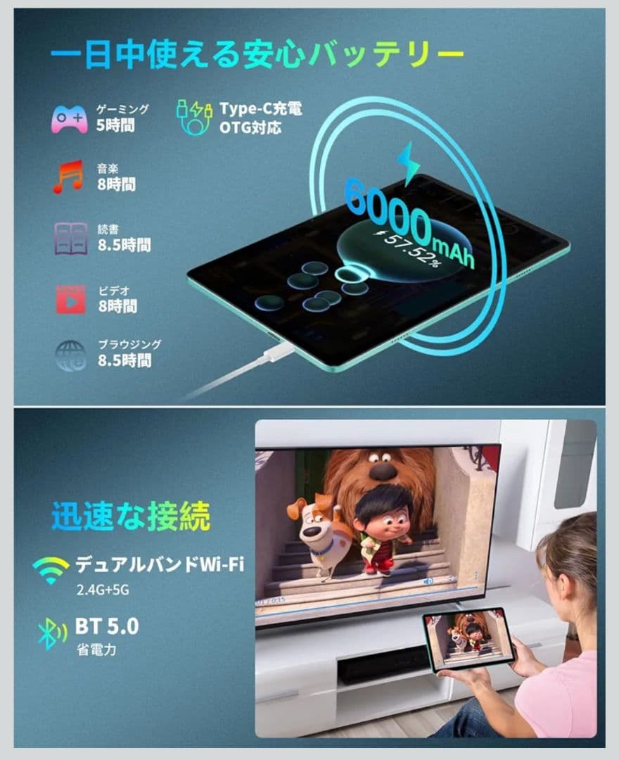タブレット 10インチ Android15 6000mAh　顔認識　高性能　拡張