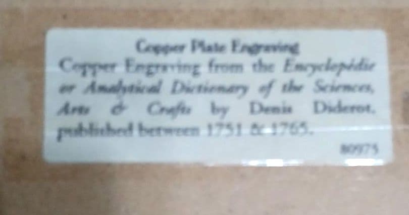 額装品　古典版画　18世紀　ディドロー　百科全書　「銅版印刷」　極美品
