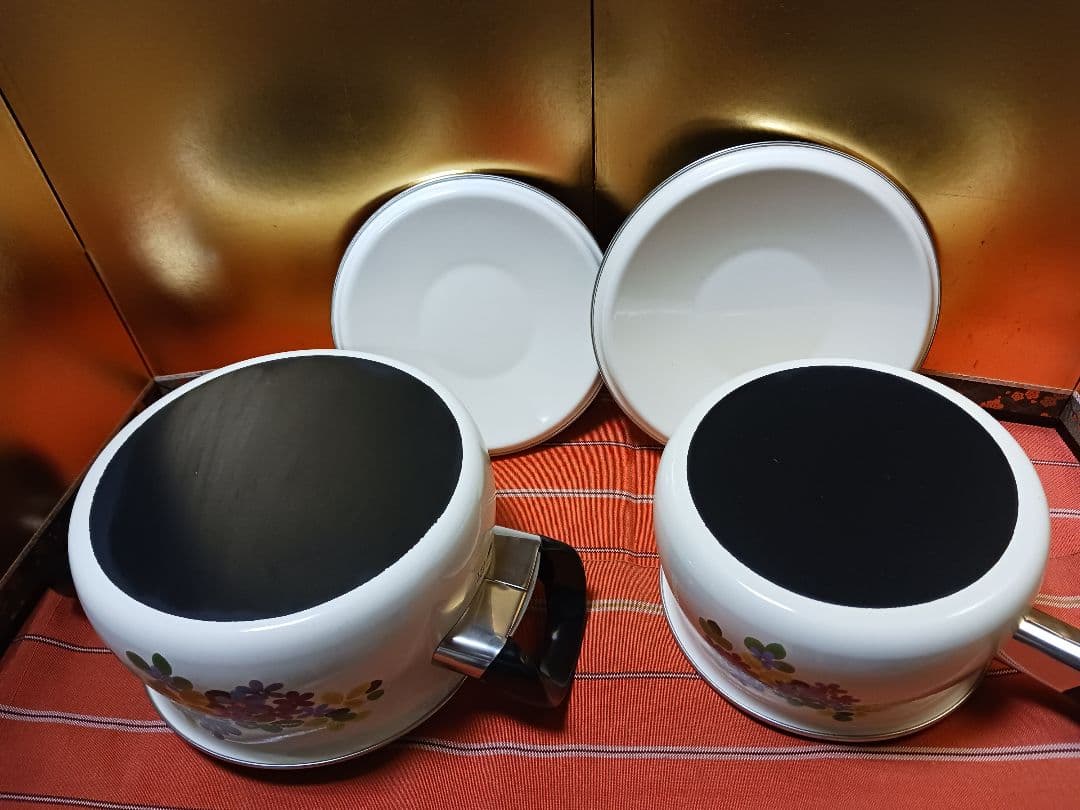 『超美品』昭和レトロ　 ホーロー鍋　希少 片手鍋　両手鍋セット HONEY 花柄