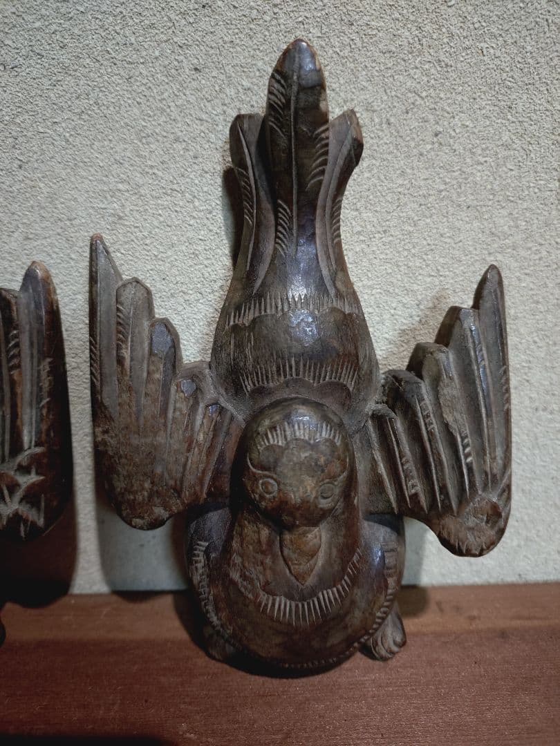 李朝後期 木彫 鳩 デコイ一対 木雁 奠雁 水鳥