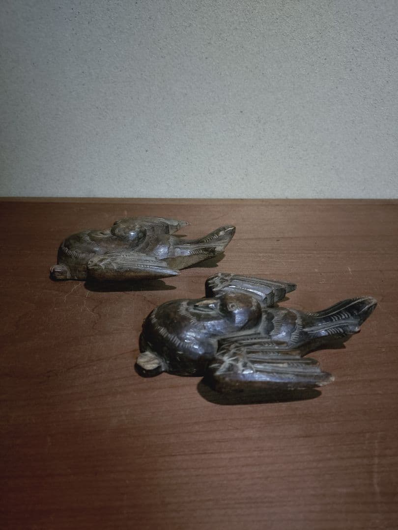 李朝後期 木彫 鳩 デコイ一対 木雁 奠雁 水鳥