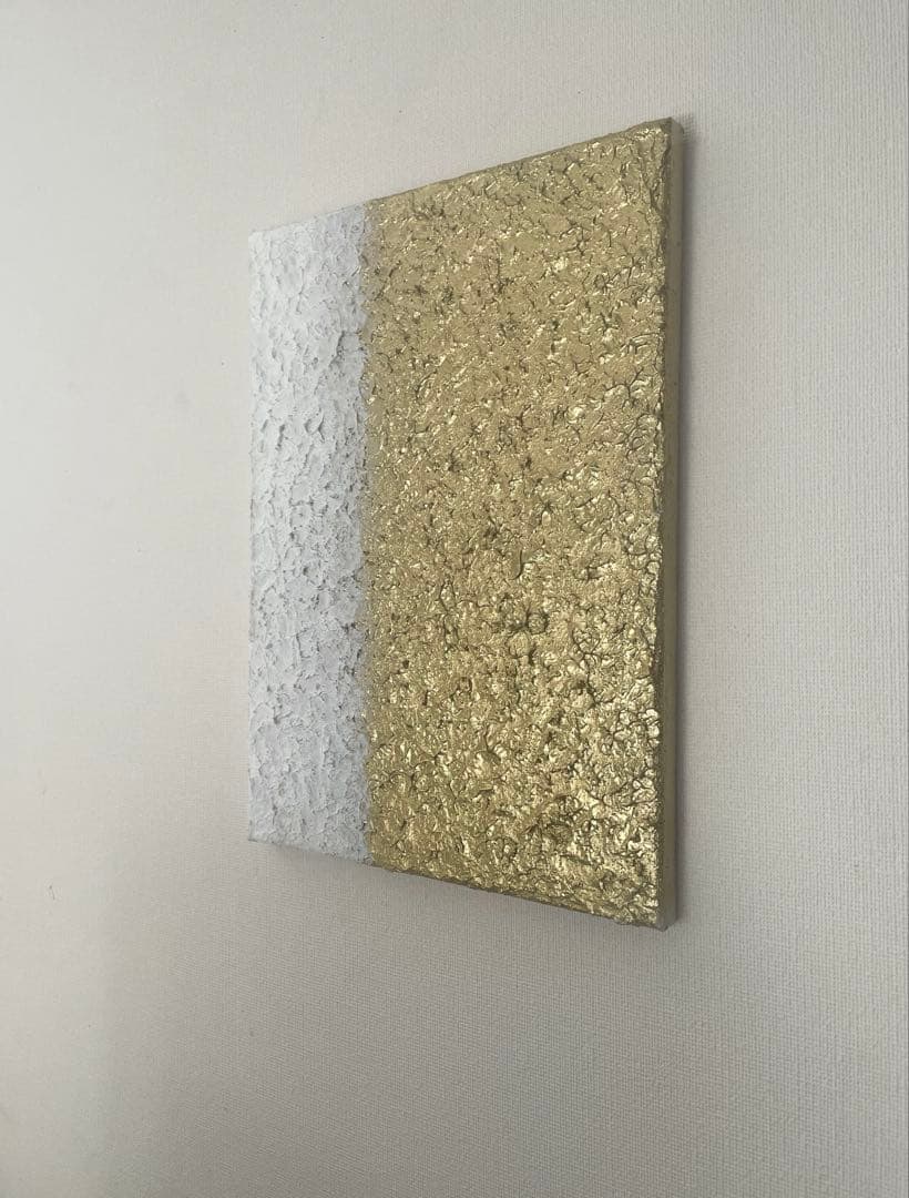 白×金テクスチャーアート｜ゴールドを大胆に重ねた抽象画 パネル 絵画 現代アート