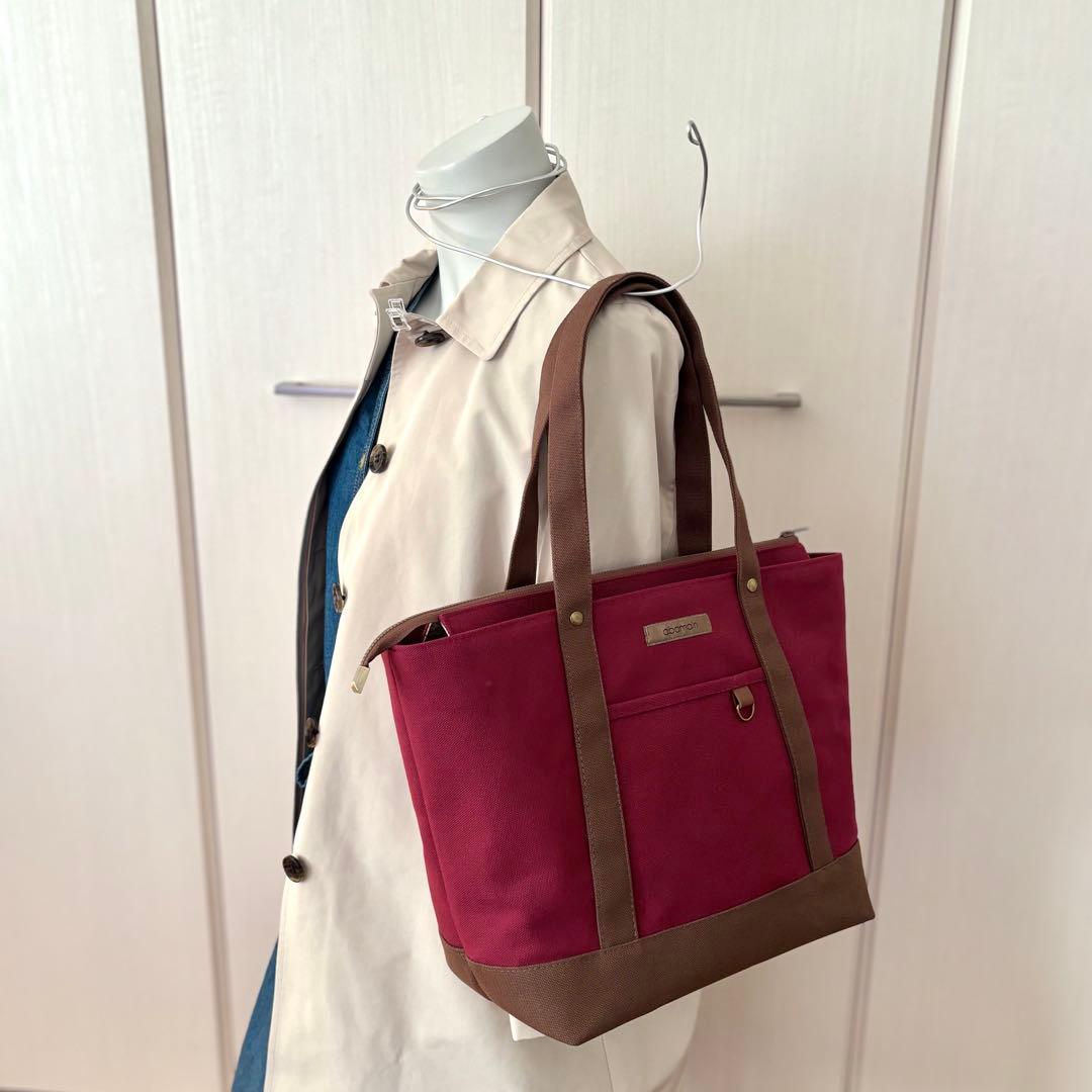 倉敷8号帆布あおりポケット付きトートバッグL ボルドー×ココア