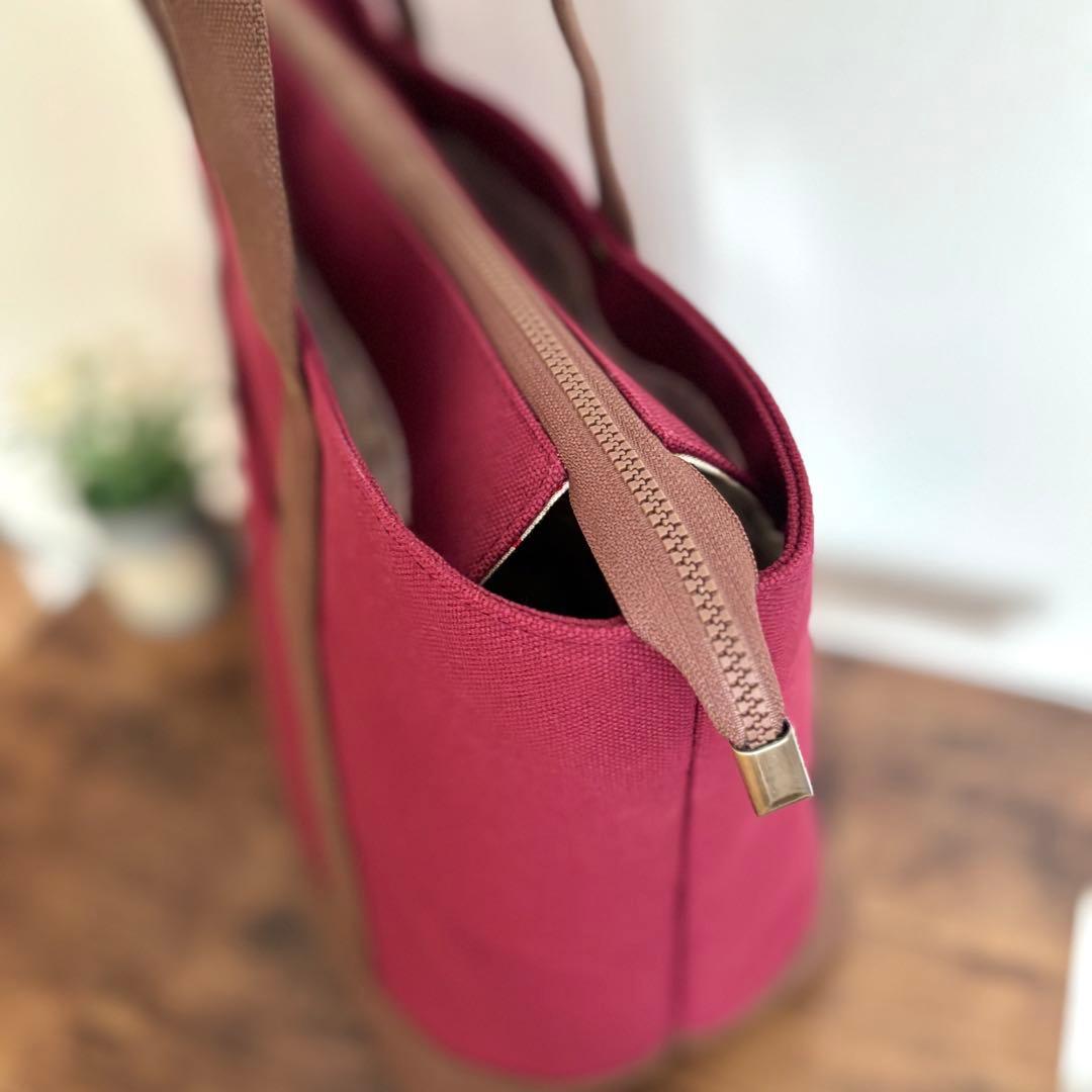 倉敷8号帆布あおりポケット付きトートバッグL ボルドー×ココア