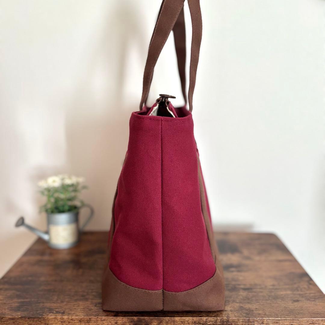 倉敷8号帆布あおりポケット付きトートバッグL ボルドー×ココア