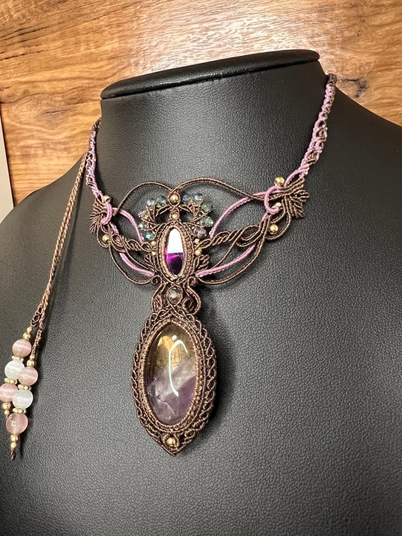 【handmade】マクラメ× アメトリン × アメシスト ネックレス