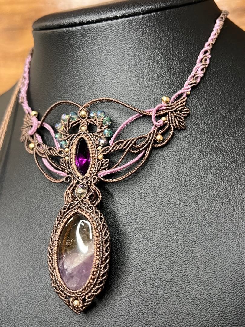 【handmade】マクラメ× アメトリン × アメシスト ネックレス