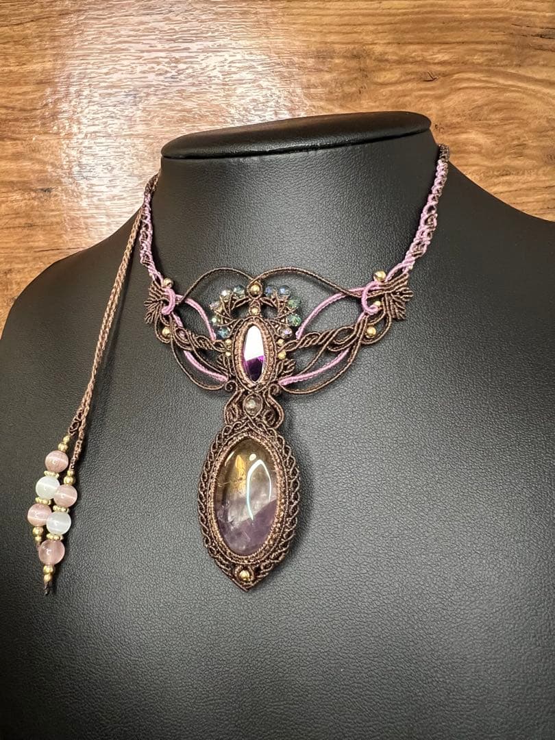 【handmade】マクラメ× アメトリン × アメシスト ネックレス