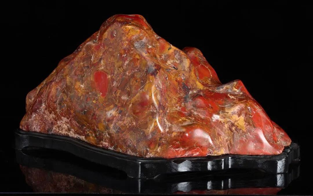 佐渡 赤玉石 赤石 黄色 鑑賞石 自然石 ジャスパー 台座付 大型25.2kg