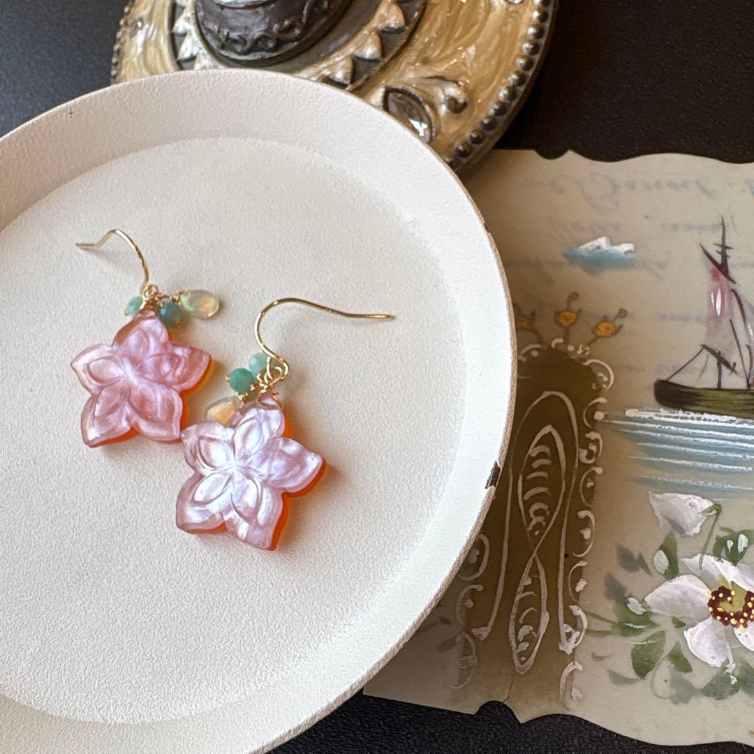 《jasmin♪様》カーネリアン&MOPプルメリアカービング＊チャーム