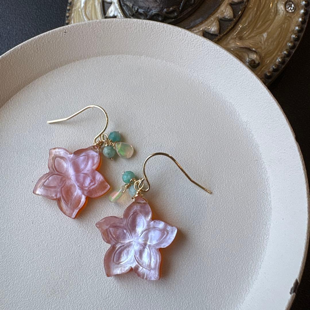 《jasmin♪様》カーネリアン&MOPプルメリアカービング＊チャーム