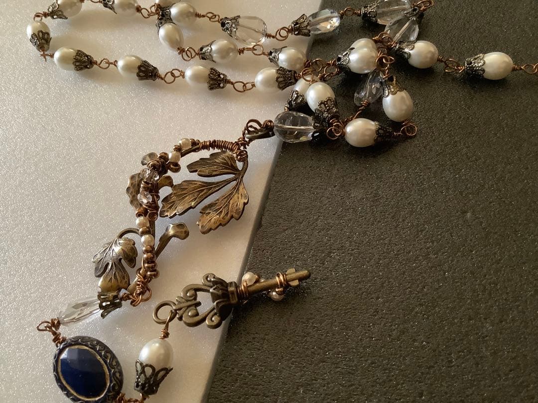 ネックレス　ハンドメイド作家さんの作品　ロザリオ風　パール風