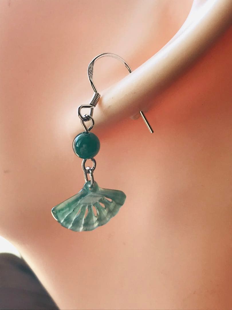 [P120-001] 翡翠　ピアス　　天然石　グアテマラ産　ブルーグリーン