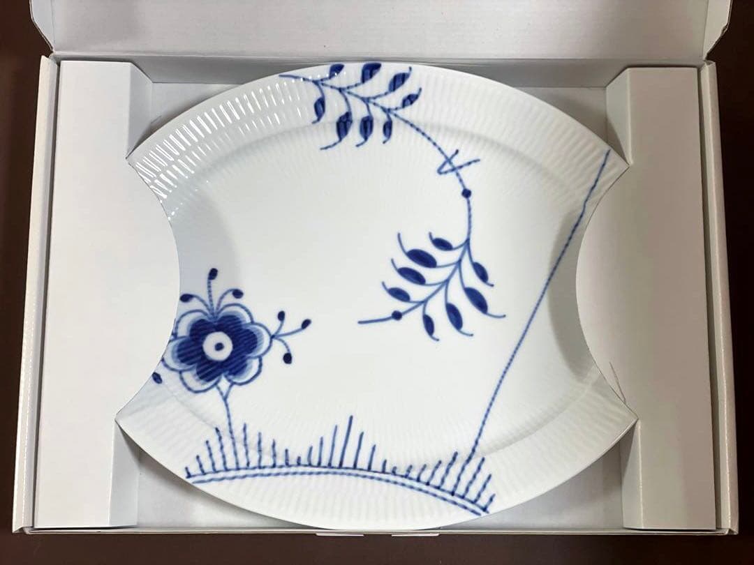 ロイヤルコペンハーゲンブルーフルーテッドメガオーバルディッシュ34.5cB未使近