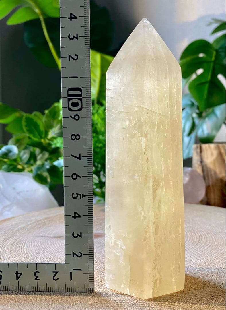大サイズ ゴールデンカルサイト　タワー　六角柱　虹入りカルサイト　天然石
