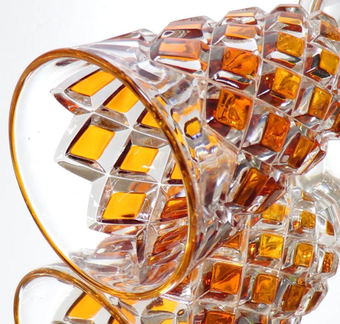 オールド・バカラ 最高級 琥珀色被せ ディアマン・カレ 大型 花瓶 アンバー色