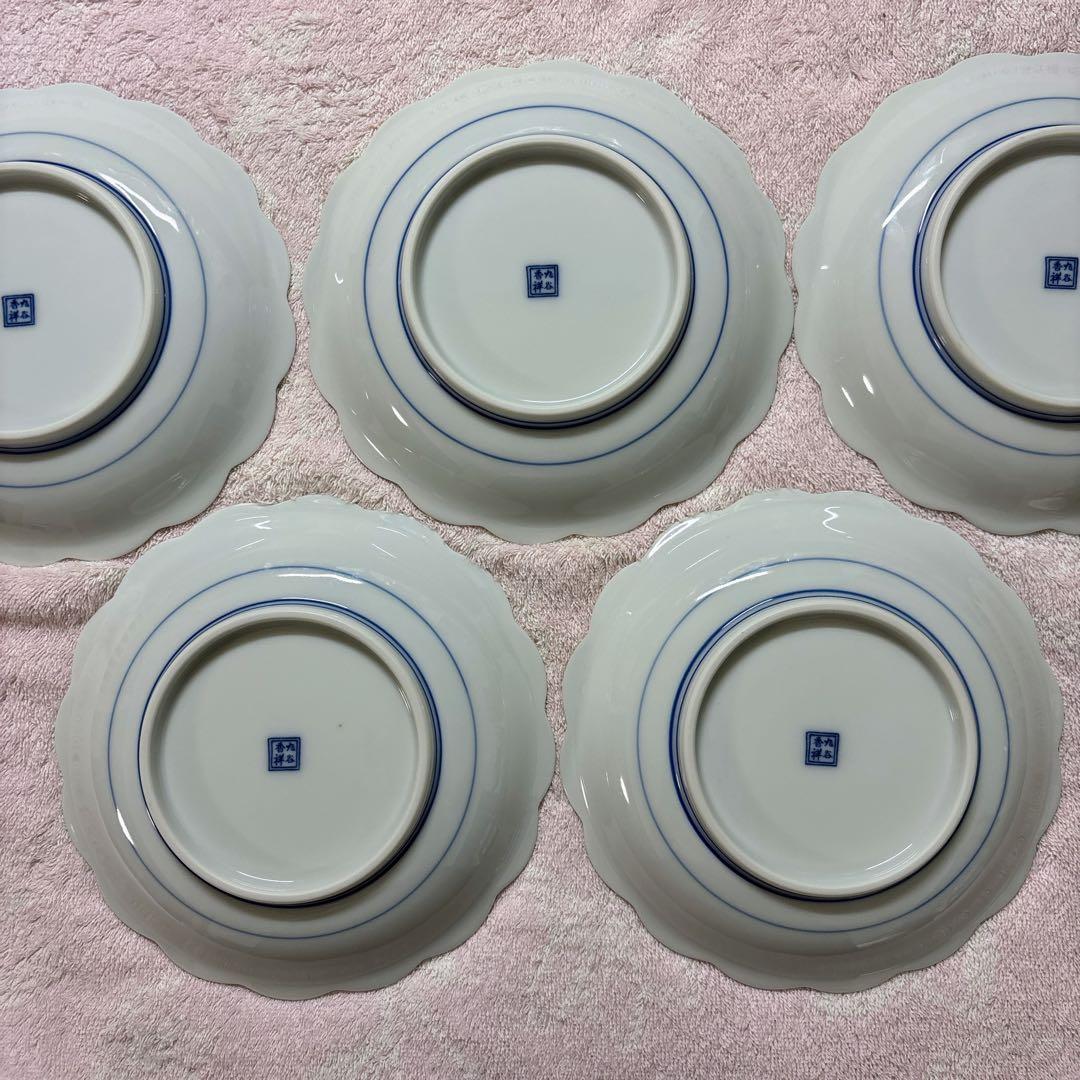 九谷焼　香祥窯　色絵小紋　6号皿揃 中皿　花形皿　盛皿　18.5cm