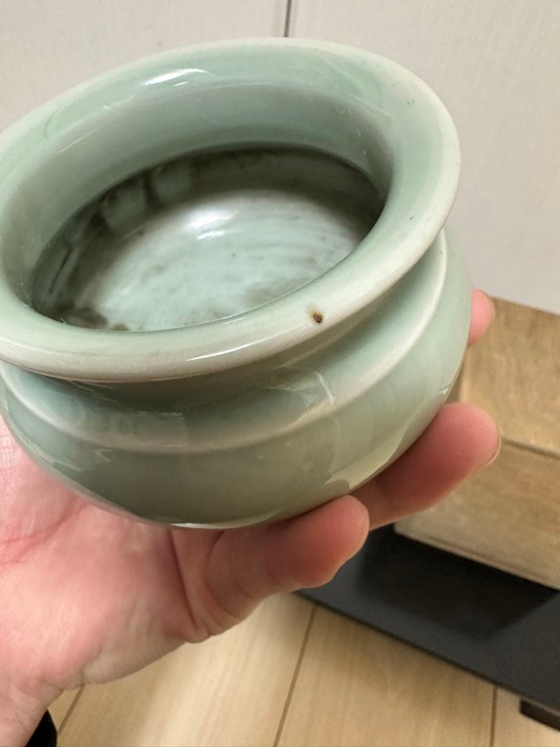 中国　青磁香炉　清時代　純銀刻印　火屋65g骨董古美術　アンティーク